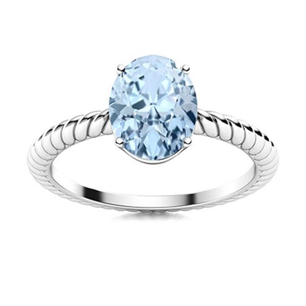 Natural 2.12 CTW Aquamarine Solitaire Ring 14K White Gold