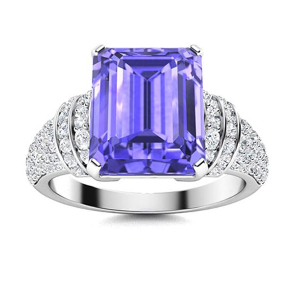 Natural 3.40 CTW Tanzanite & Diamond Engagement Ring 18K White Gold