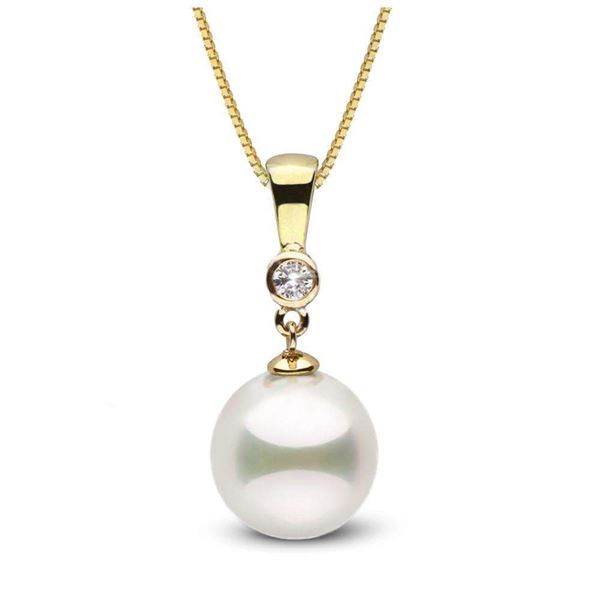 Japanese Akoya Pearl and Diamond Bezel Pendant