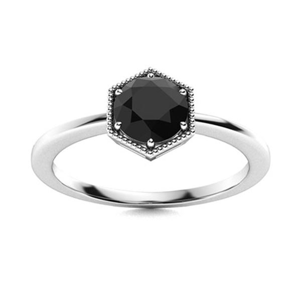 Natural 1.01 CTW Black Diamond Solitaire Ring 14K White Gold