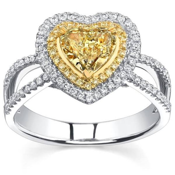 Natural 2.02 CTW Canary Yellow Heart Shape Diamond Ring 18KT White Gold