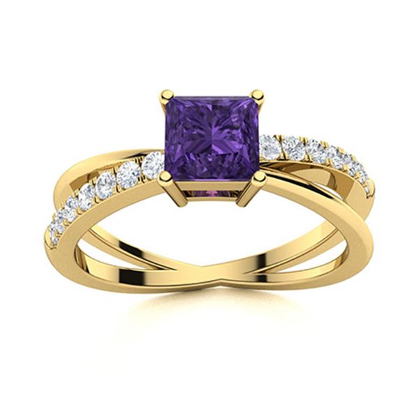 Natural 0.76 CTW Amethyst & Diamond Engagement Ring 14K Yellow Gold