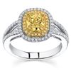 Image 1 : Natural 2.32 CTW Canary Yellow Cushion Cut Diamond Engagement Ring 18KT Two-tone