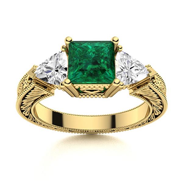 Natural 1.99 CTW Emerald & Diamond Engagement Ring 14K Yellow Gold