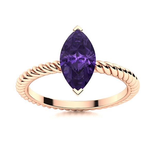 Natural 1.42 CTW Amethyst Solitaire Ring 18K Rose Gold