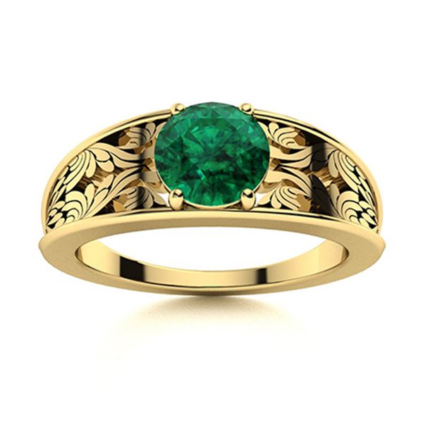 Natural 0.61 CTW Emerald Solitaire Ring 14K Yellow Gold