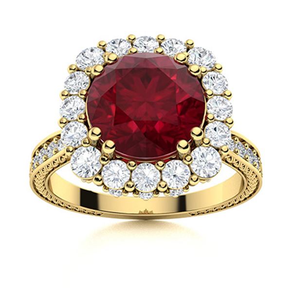 Natural 2.97 CTW Ruby & Diamond Engagement Ring 14K Yellow Gold