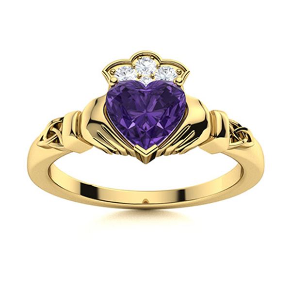 Natural 0.49 CTW Amethyst & Diamond Engagement Ring 14K Yellow Gold