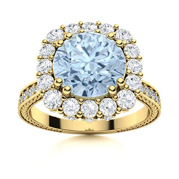 Natural 2.43 CTW Aquamarine & Diamond  Engagement Ring 18K Yellow Gold