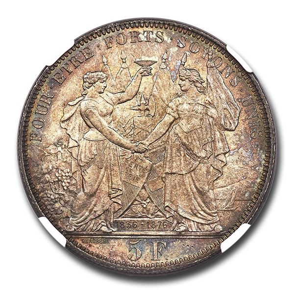1876 Switzerland Silver 5 Francs Shooting Thaler MS-66 NGC