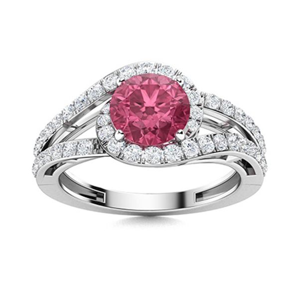 Natural 1.57 CTW Pink Sapphire & Diamond Engagement Ring 14K White Gold
