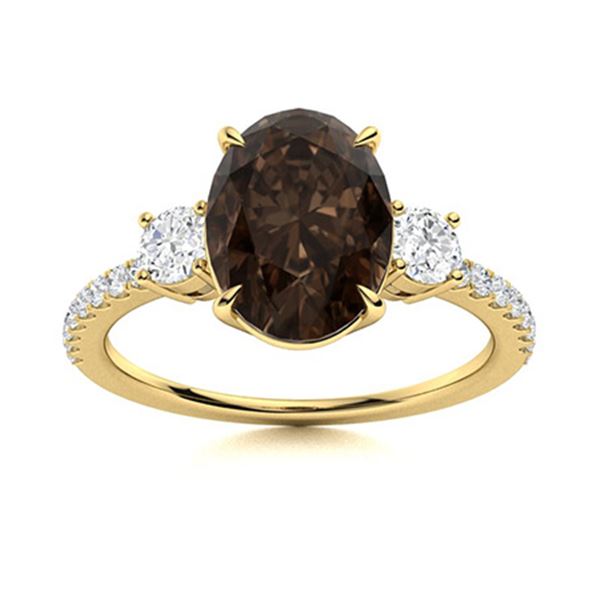 Natural 4.42 CTW Smoky Quartz & Diamond Engagement Ring 14K Yellow Gold