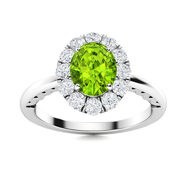 Natural 1.33 CTW Peridot & Diamond Engagement Ring 18K White Gold