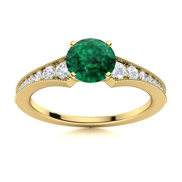 Natural 1.26 CTW Emerald & Diamond Engagement Ring 18K Yellow Gold