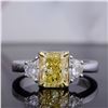 Image 3 : Natural 2.68 CTW Canary Light Yellow Radiant Cut & Half Moon Diamond Ring 18KT White Gold