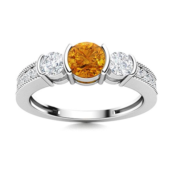 Natural 0.82 CTW Citrine & Diamond Engagement Ring 18K White Gold