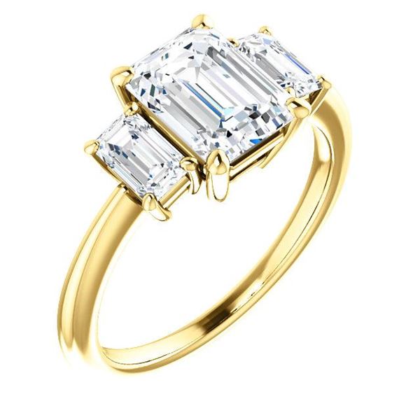 Natural 3.32 CTW Emerald Cut 3-Stone Diamond Engagement Ring 14KT Yellow Gold