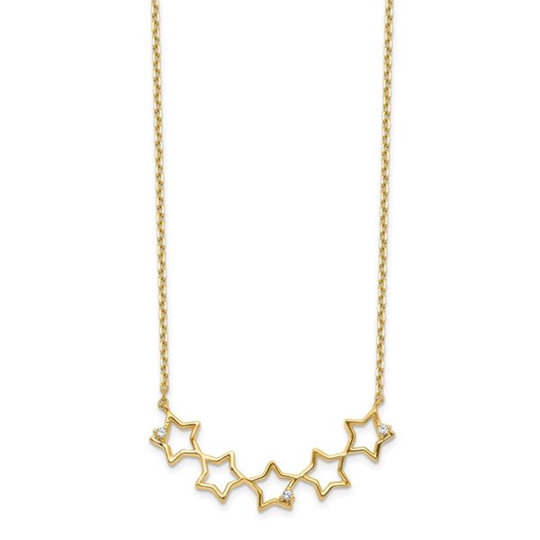 14k Yellow Gold Stars CZ with 2 in ext Necklace - 20 in.