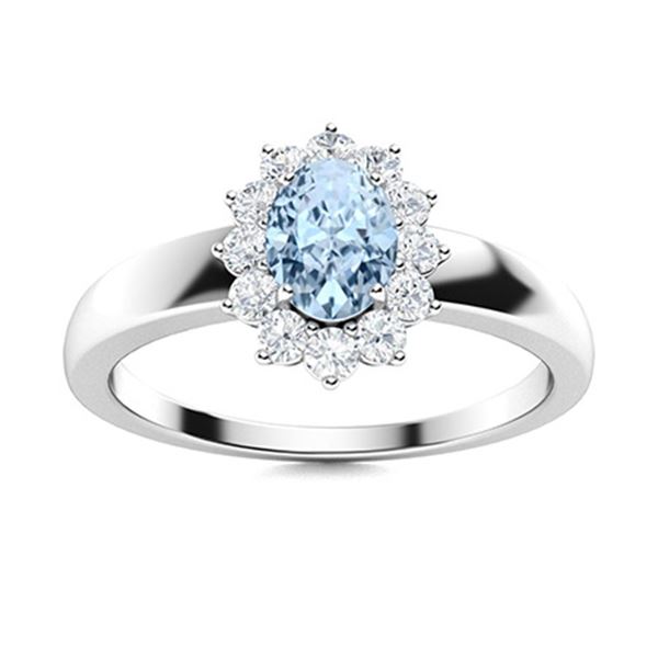 Natural 0.69 CTW Aquamarine & Diamond Engagement Ring 14K White Gold