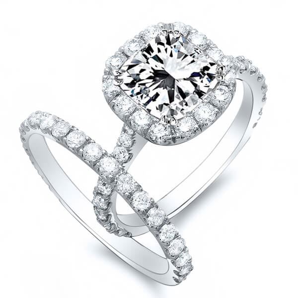 Natural 2.02 CTW Radiant Cut Halo Diamond Engagement Ring 18KT White Gold