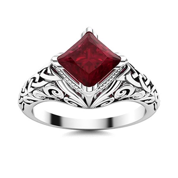 Natural 1.50 CTW Ruby Solitaire Ring 14K White Gold