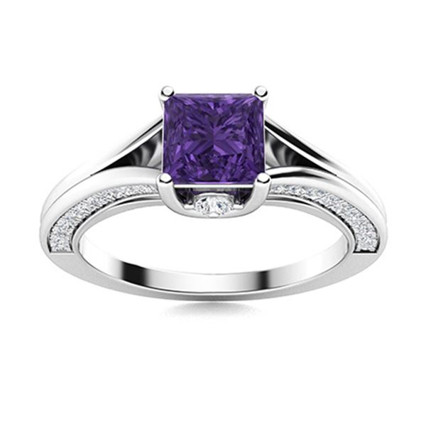 Natural 0.87 CTW Amethyst & Diamond Engagement Ring 14K White Gold