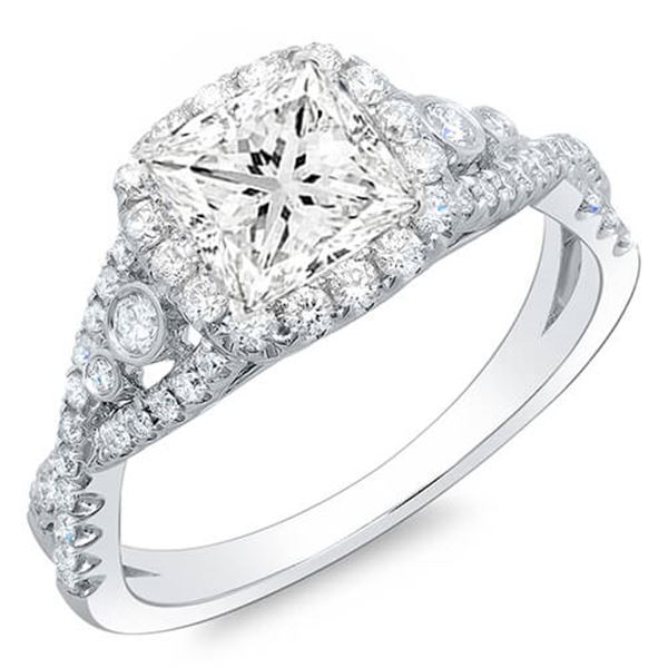 Natural 2.63 CTW Princess Cut Cross Over Shank Diamond Engagement Ring 14KT White Gold