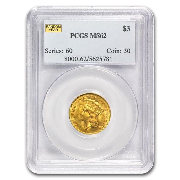 $3 Gold Princess MS-62 NGC/PCGS - Random Year