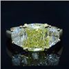 Image 1 : Natural 4.02 CTW Canary Yellow Cushion and Half Moons Diamond Ring 18KT White Gold