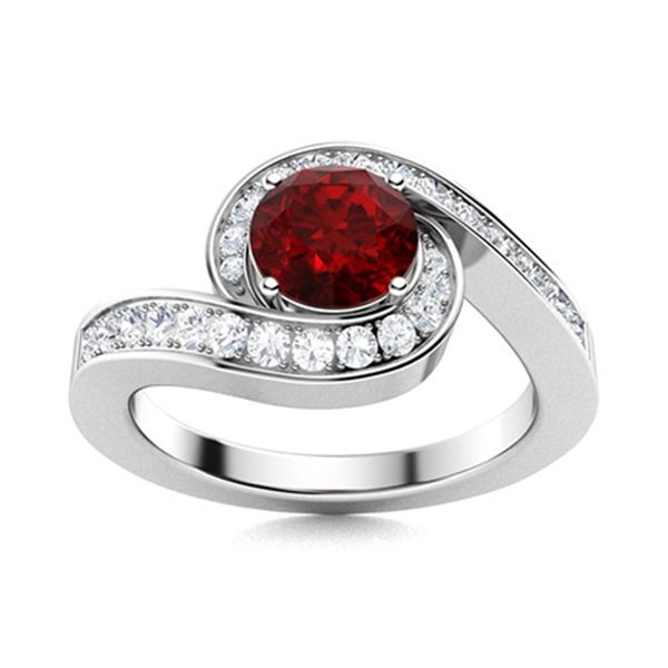 Natural 1.09 CTW Garnet & Diamond Engagement Ring 14K White Gold