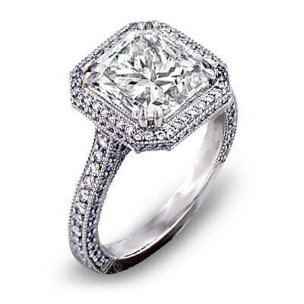 Natural 2.47 CTW Halo Micro Pave Princess Cut Diamond Ring 18KT White Gold