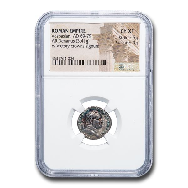 Roman Silver Denarius Emperor Vespasian (69-79 AD) Ch XF NGC