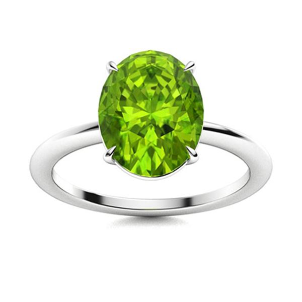 Natural 6.01 CTW Peridot Solitaire Ring 14K White Gold