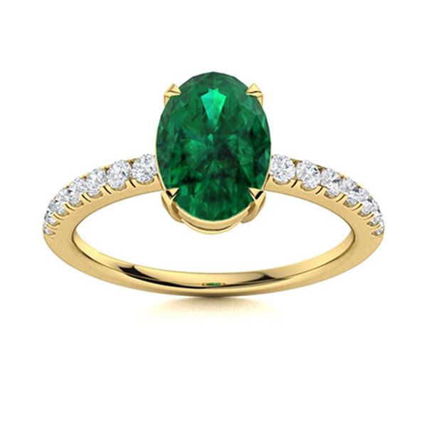 Natural 1.05 CTW Emerald & Diamond Engagement Ring 14K Yellow Gold