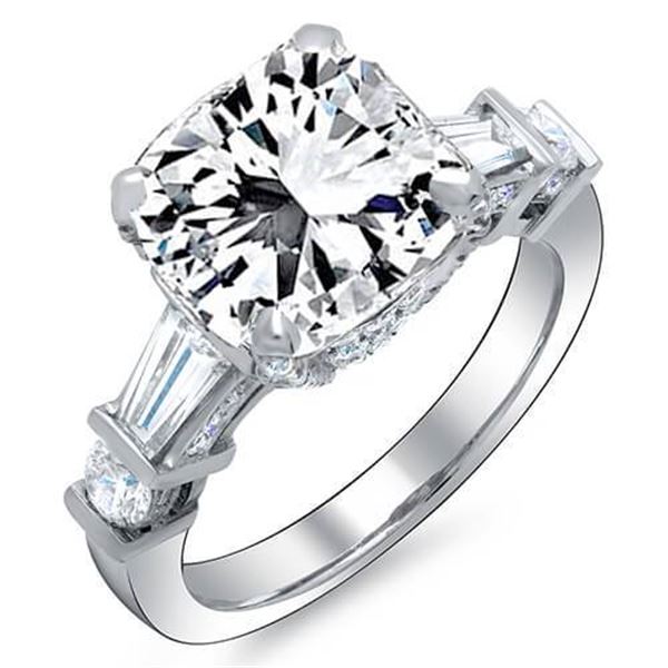 Natural 2.85 CTW Radiant Cut, Baguette & Round Channel & Pave Diamond Engagement Ring 14KT White Gol