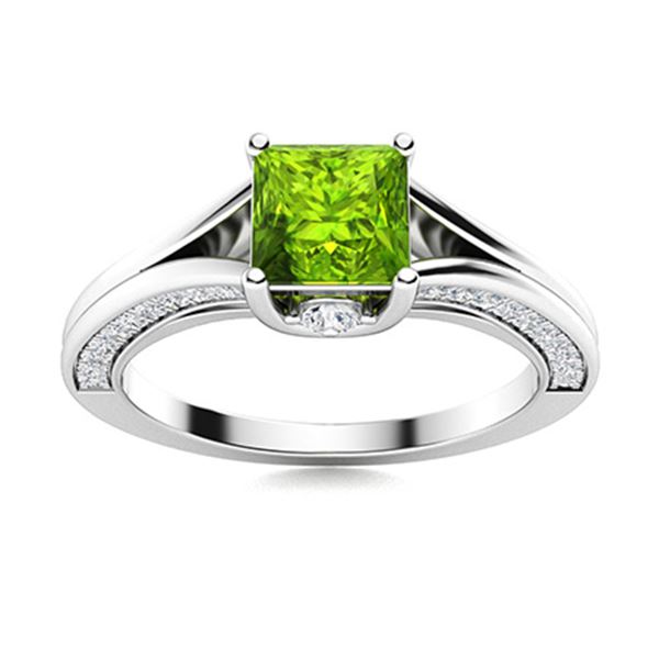 Natural 0.81 CTW Peridot & Diamond Engagement Ring 14K White Gold