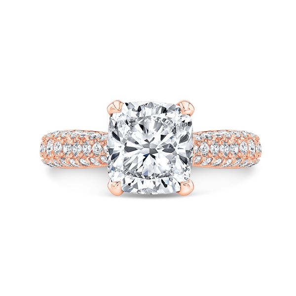 Natural 3.32 CTW Cushion Cut Micro Pave Diamond Engagement Ring 18KT Rose Gold