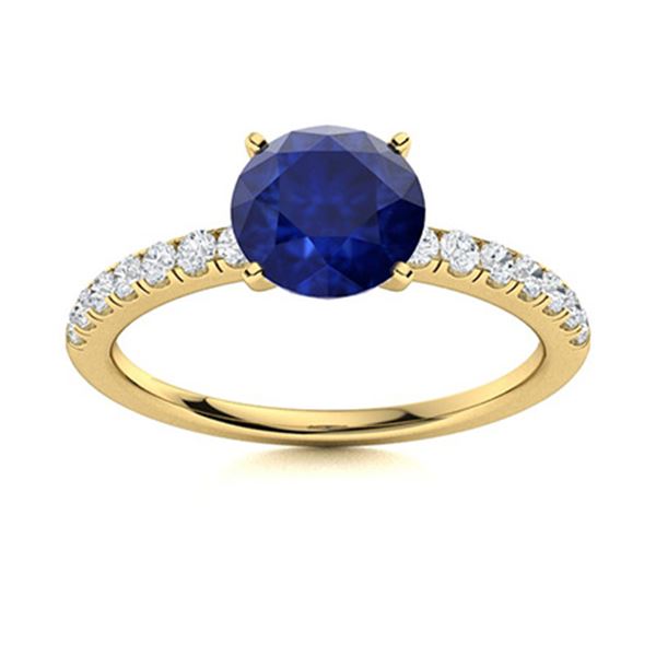 Natural 2.51 CTW Sapphire & Diamond Engagement Ring 14K Yellow Gold