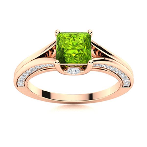 Natural 1.27 CTW Peridot & Diamond Engagement Ring 14K Rose Gold