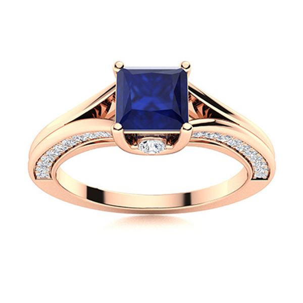 Natural 1.02 CTW Sapphire & Diamond Engagement Ring 14K Rose Gold