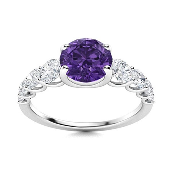 Natural 1.78 CTW Amethyst & Diamond Engagement Ring 18K White Gold