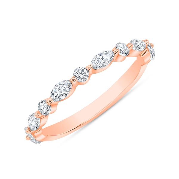 Natural 0.52 CTW Marquise Cut and Round Cut Diamond Ring 18KT Rose Gold