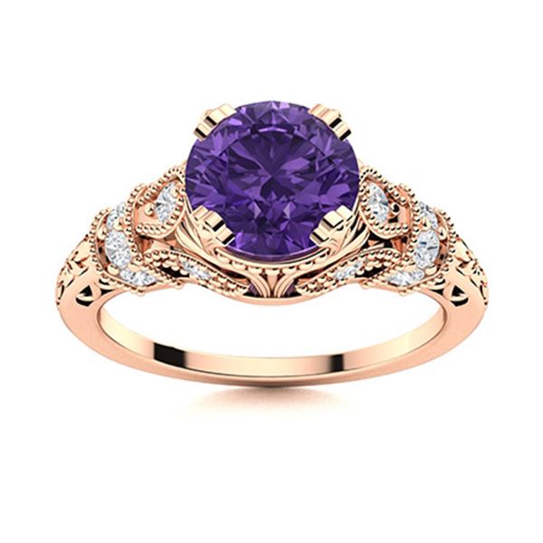 Natural 1.40 CTW Amethyst & Diamond Engagement Ring 18K Rose Gold