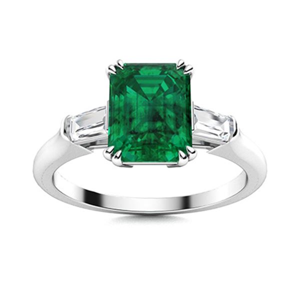 Natural 4.49 CTW Emerald & Diamond Engagement Ring 18K White Gold