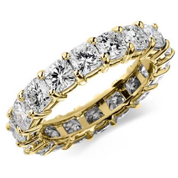 Natural 4.02 CTW Cushion Cut Diamond Eternity Ring 14KT Yellow Gold