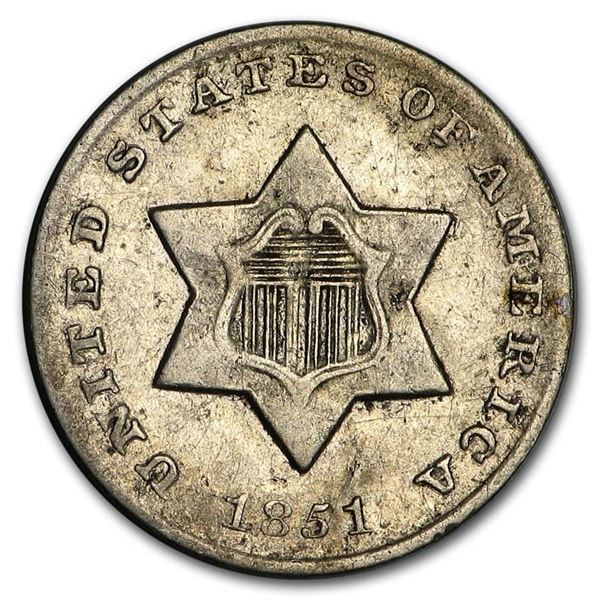 1851-O Three Cent Silver AU