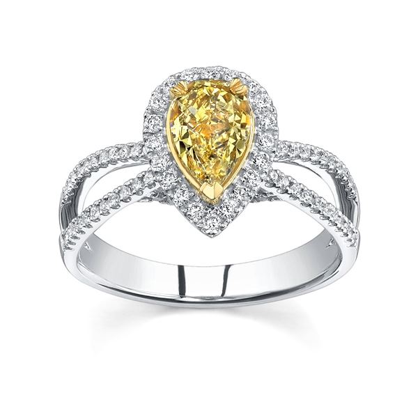 Natural 3.27 CTW Pear Cut Canary Light Yellow Diamond Engagement Ring 18KT Two-tone