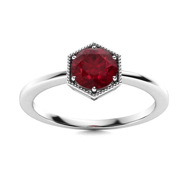 Natural 0.59 CTW Ruby Solitaire Ring 18K White Gold