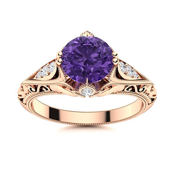 Natural 1.17 CTW Amethyst & Diamond Engagement Ring 14K Rose Gold