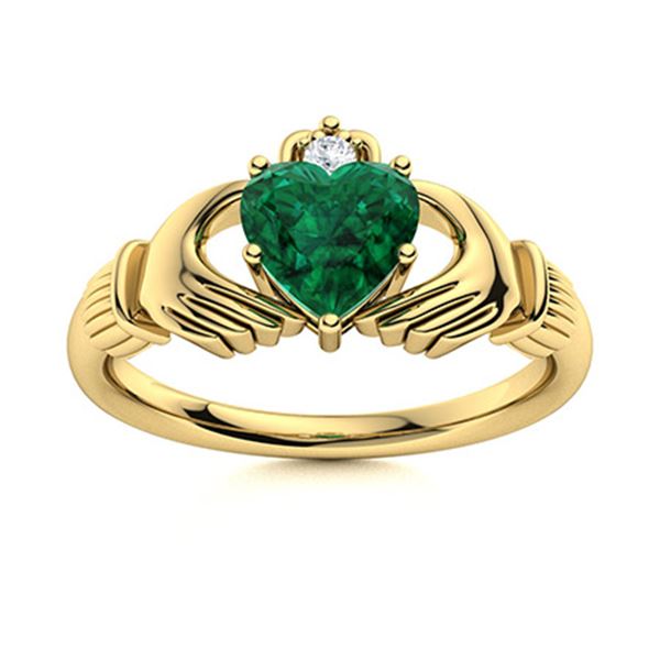 Natural 0.97 CTW Emerald & Diamond Engagement Ring 18K Yellow Gold